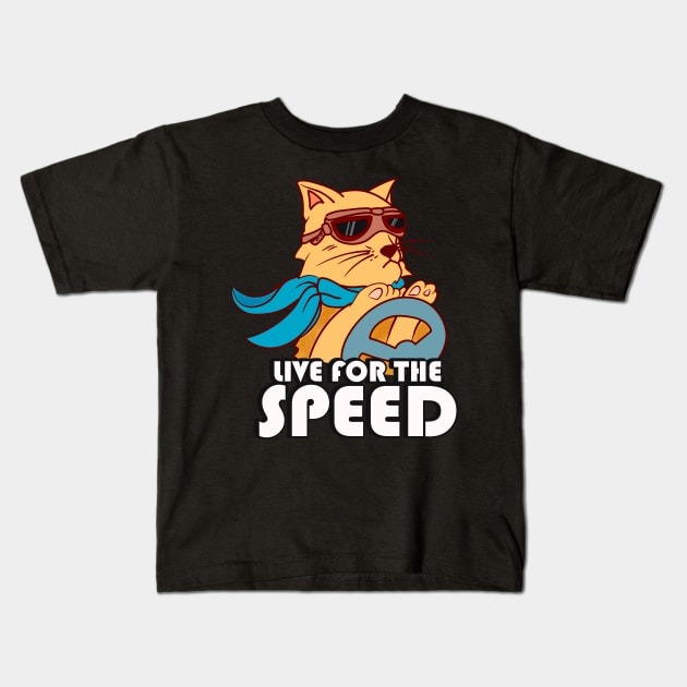 Live For The Speed Funny Racing Cat Car Race Kids T-Shirt by Foxxy Merch